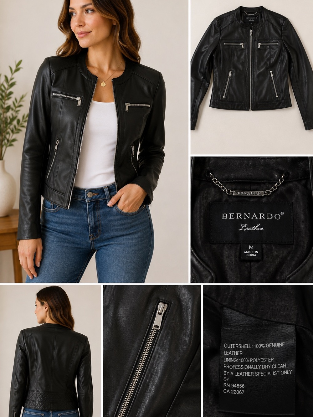 Bernardo Genuine Leather Moto Jacket Black Women’s M – Zip Front
